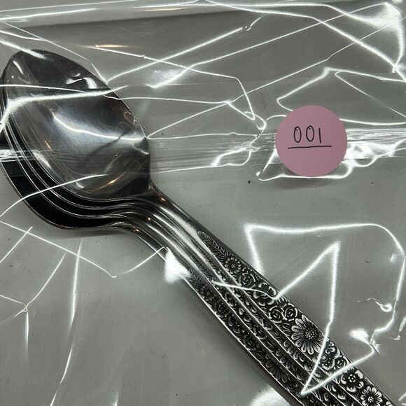 Vtg Interpur Jardiner Stainless Flatware 4 Oval Soup Spoons Daisy Tablespoon - Picture 9 of 9